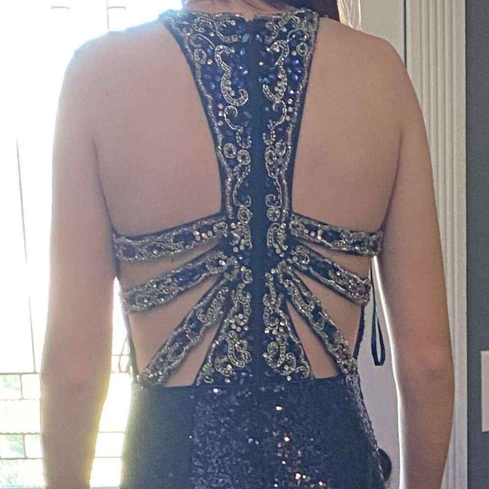 Blue Sequin Prom Dress Formal